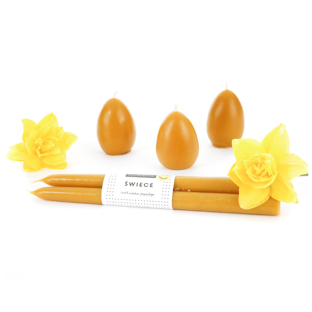 A beeswax Easter egg candle.